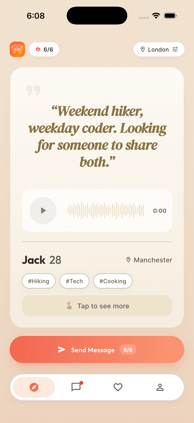 Unseen app discovery screen showing a voice card